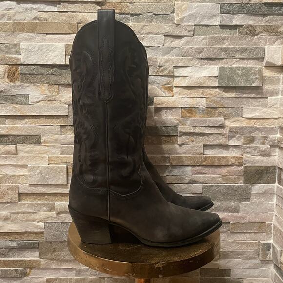 Jeffrey Campbell Dagget Black Western Boots 9 | Washed Leather, Embroidered $325 - Picture 7 of 13